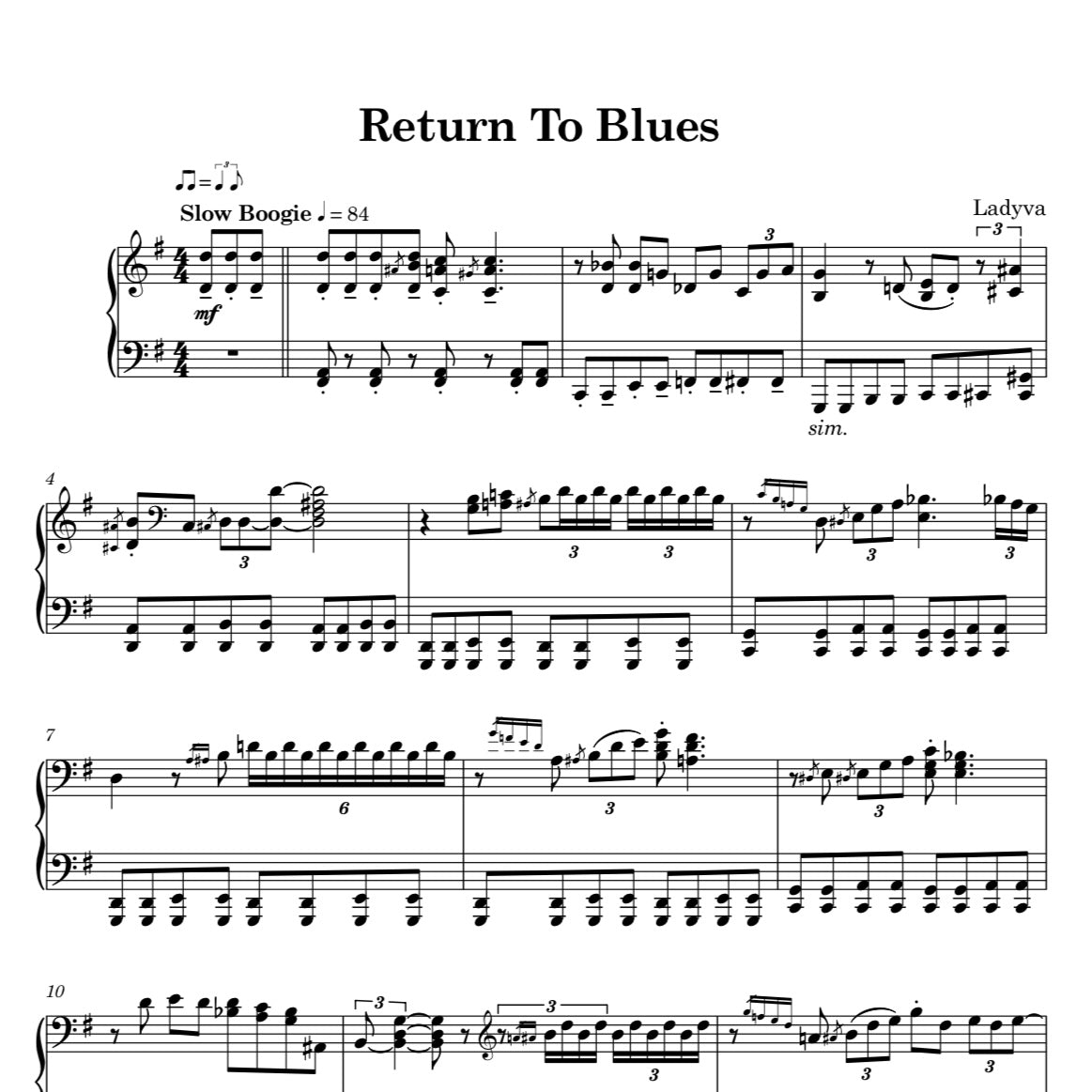 Sheet Music - Return To Blues (PDF)